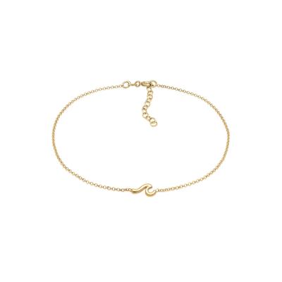 Fußkette ELLI "Fußschmuck Wellen Wave Strand Maritim 925 Silber" Gr. 22, gold, Fußketten, Damen, 22, Silber 925 (Sterlingsilber)