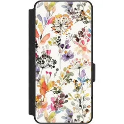 Nivocase Klapphülle für Xiaomi Redmi Note 14 5G Handyhülle aus Kunst Leder NIVOflip schwarz Blume Muster (Xiaomi Redmi Note 14 5G), Smartphone Hülle, Schwarz