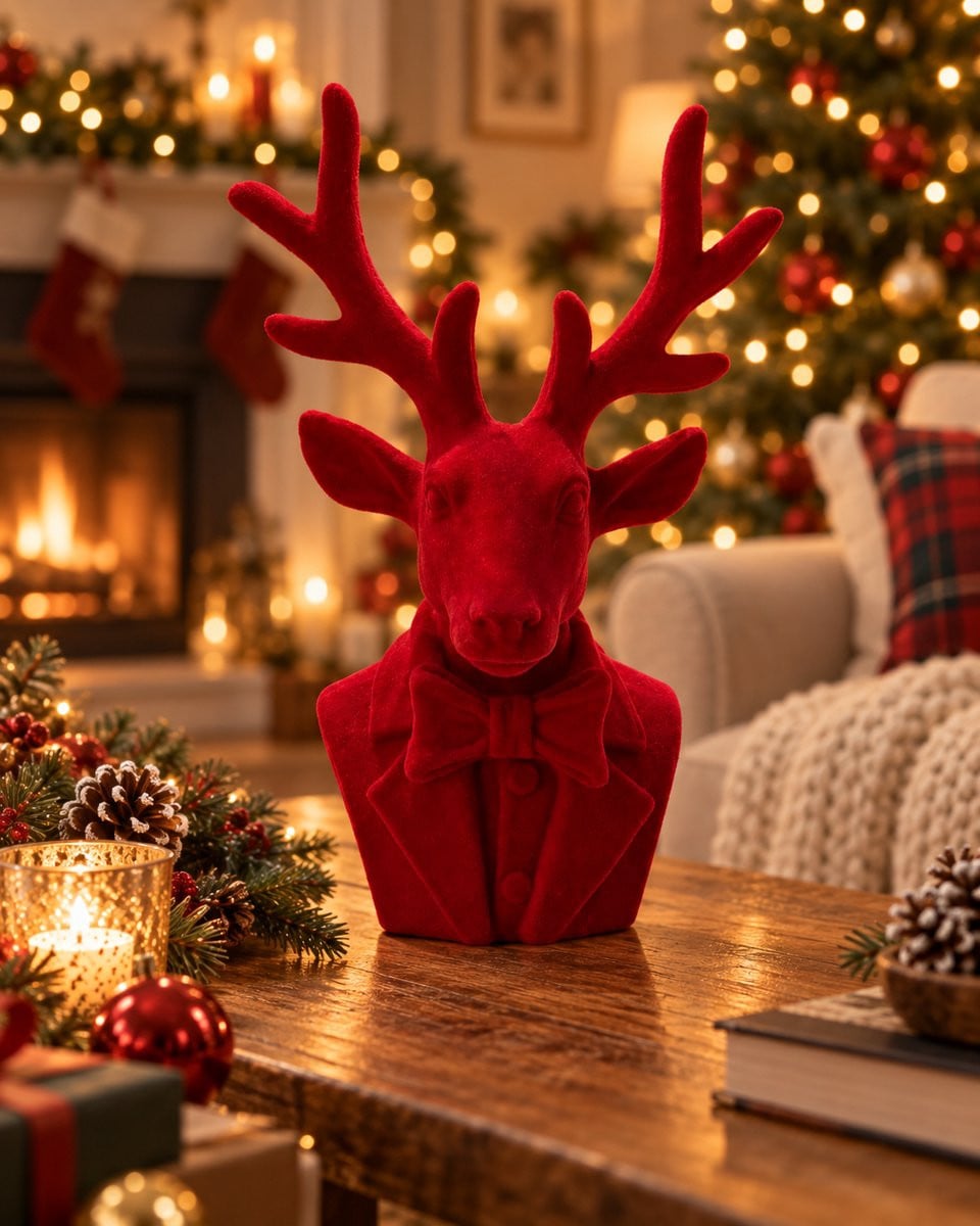 Hert Decoratie Rood Fluweel voor Kerst en Winter Interieur
