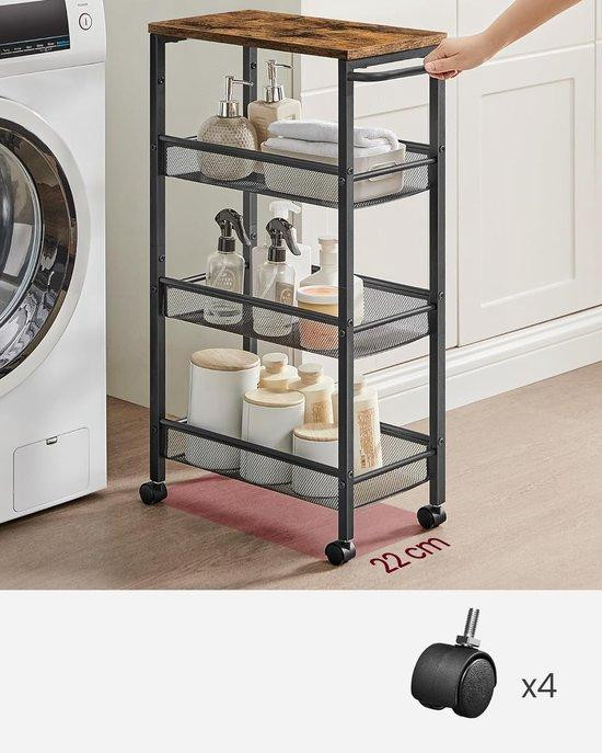 Multifunctionele opbergtrolley met wielen voor keuken, kantoor of badkamer - Bruin