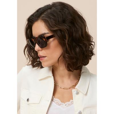 Sonnenbrille LAURA SCOTT "mit goldfarbenen Metalldetail am Bügelansatz", Damen, braun, gemustert, leicht durchscheinend, leicht transparent, Sonnenbrillen Sonnenbrille, braun gemusterter Vollrandrahmen, graue Gläser mit hohem Blendschutz
