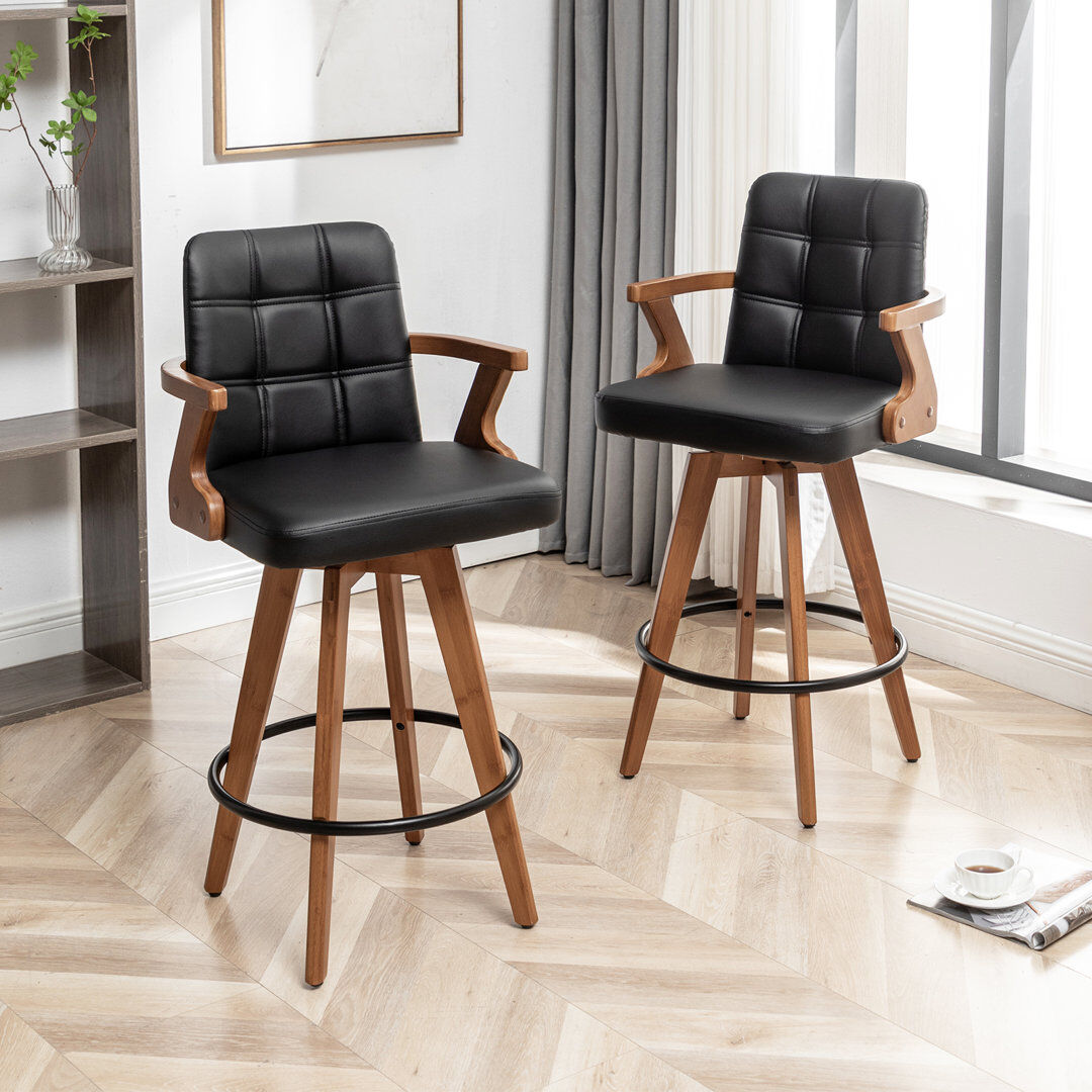 Blue Elephant Lorant Swivel Bar Stool Black Counter Stool (66cm Seat Height)