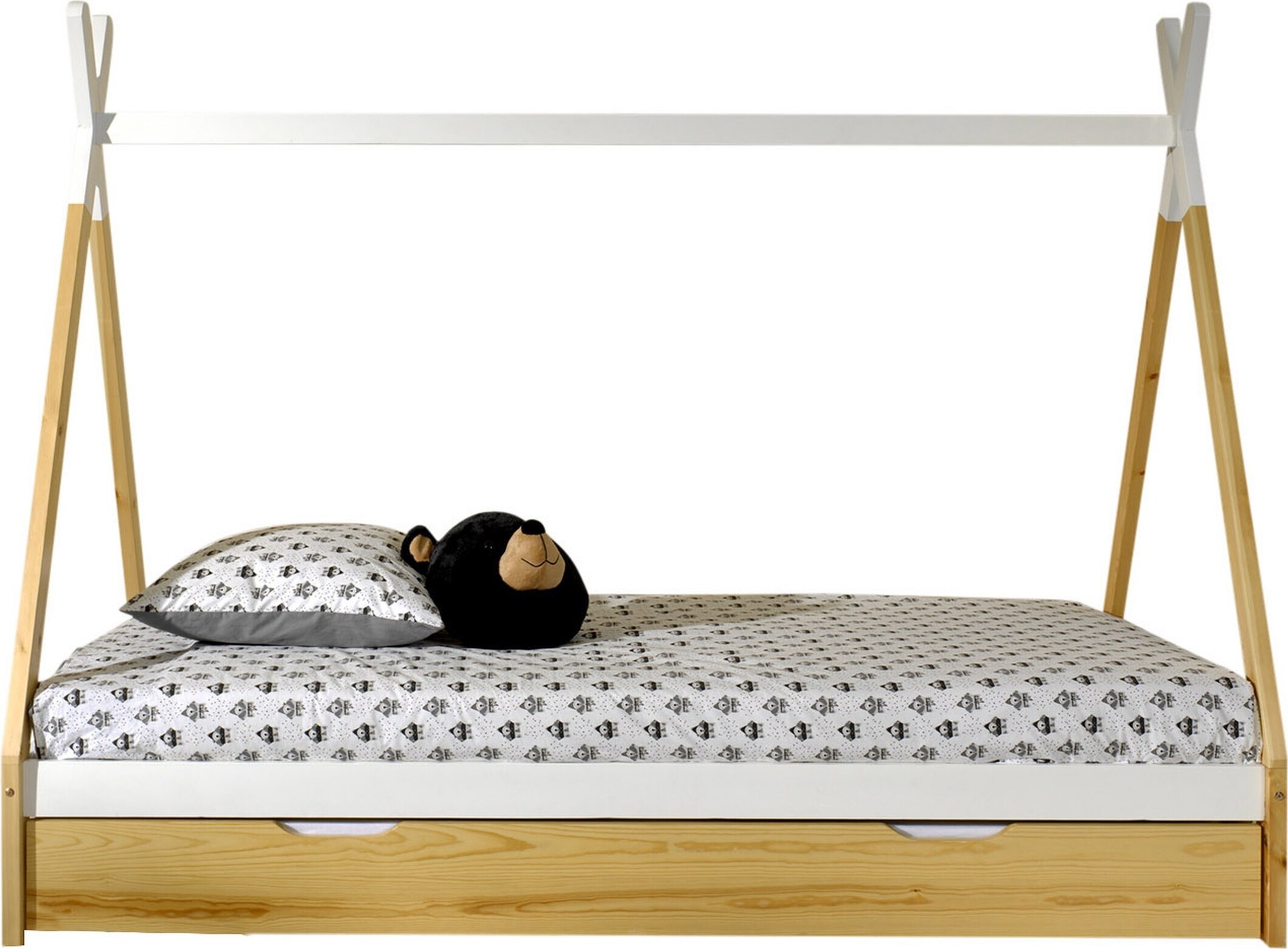 Hausbett >TIPI< in Weiß/Kiefer natur aus Massive Kiefer - 206x158,2x98cm (BxHxT)