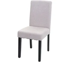 Esszimmerstuhl Littau, Küchenstuhl Stuhl, Stoff/Textil ~ creme-beige, dunkle Beine