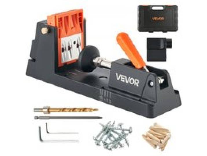 VEVOR Pocket Hole Jig, 12,7 bis 38,1mm, Schrägloch Positionierer, Taschenlochbohrlehren-Set mit Staubabsaugungsadapter, Abnehmbarem Führungsblock, Bohrer, Anschlagring, für Holzbearbeitung