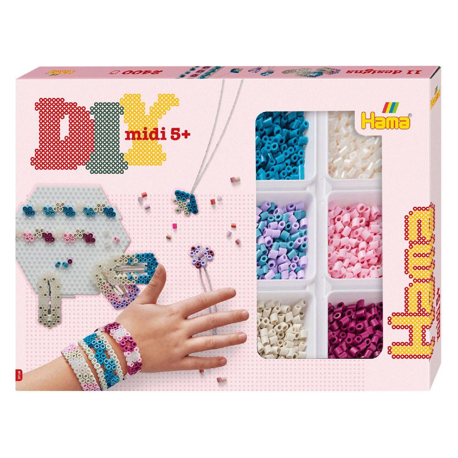 Hama Perlen 3712 Bügelperlen Kreativ-Schmuck, Geschenkbox, mit ca. 2400 Midi-Perlen, inkl. sechsecki (383712)
