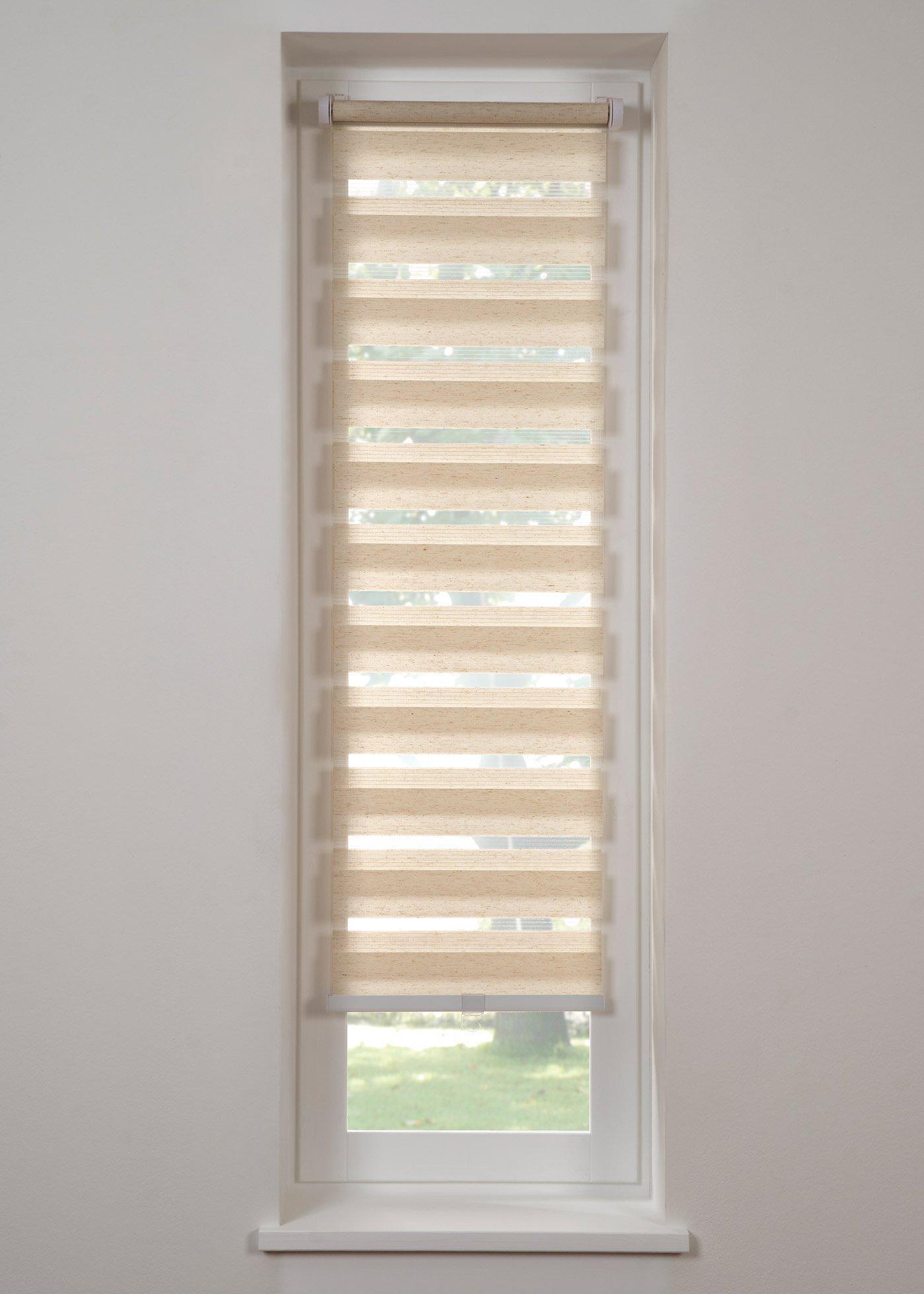 bonprix Schnurloses Doppelrollo in Leinen-Optik, beige, Gr.130x120 cm, Moderner Sichtschutz mit praktischer Funktion!