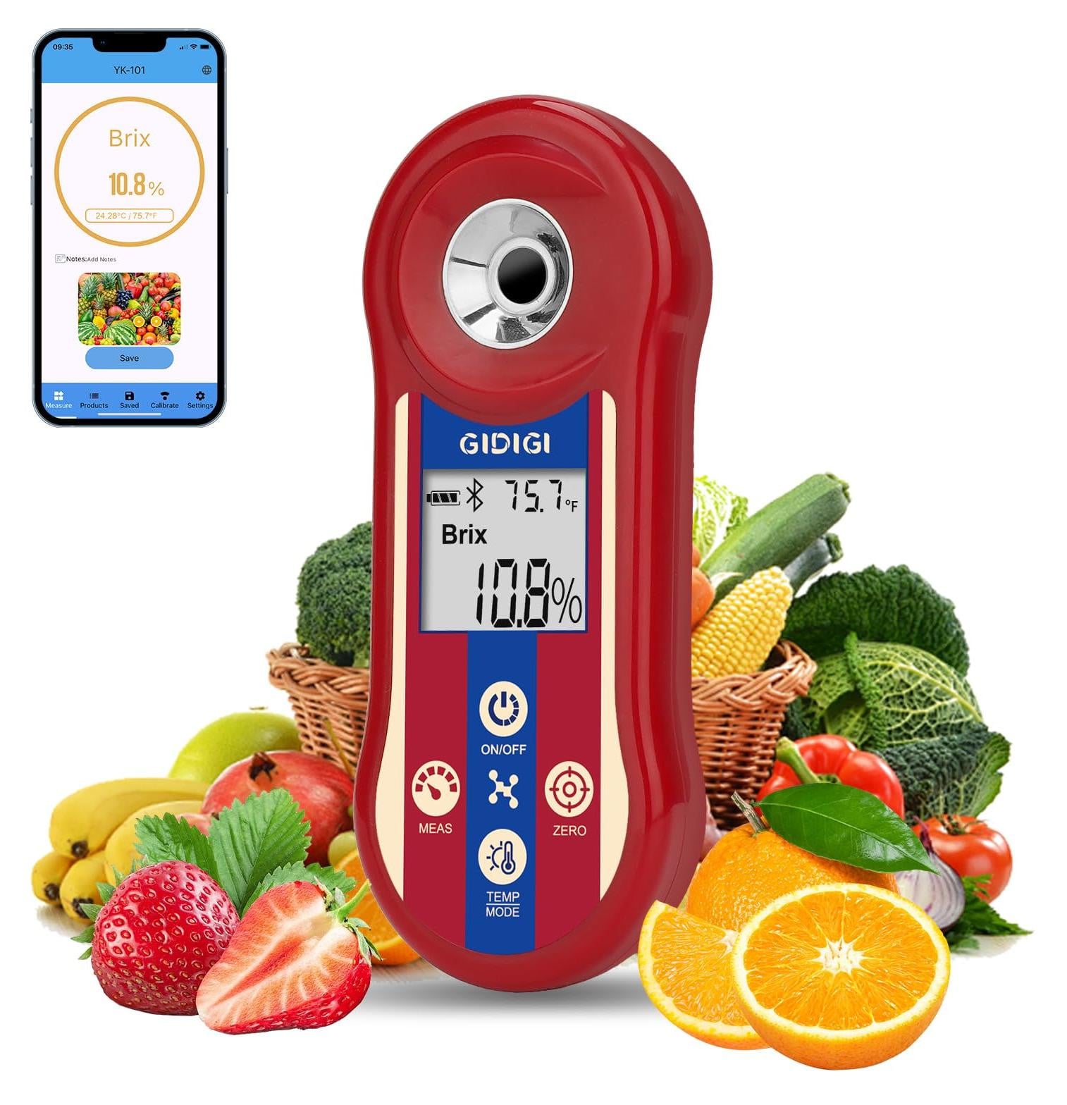 Dripio Digitale refractometer voor het meten van Brix en zoutgehalte (0,0 tot 60%) met automatische temperatuurcompensatie (ATC)