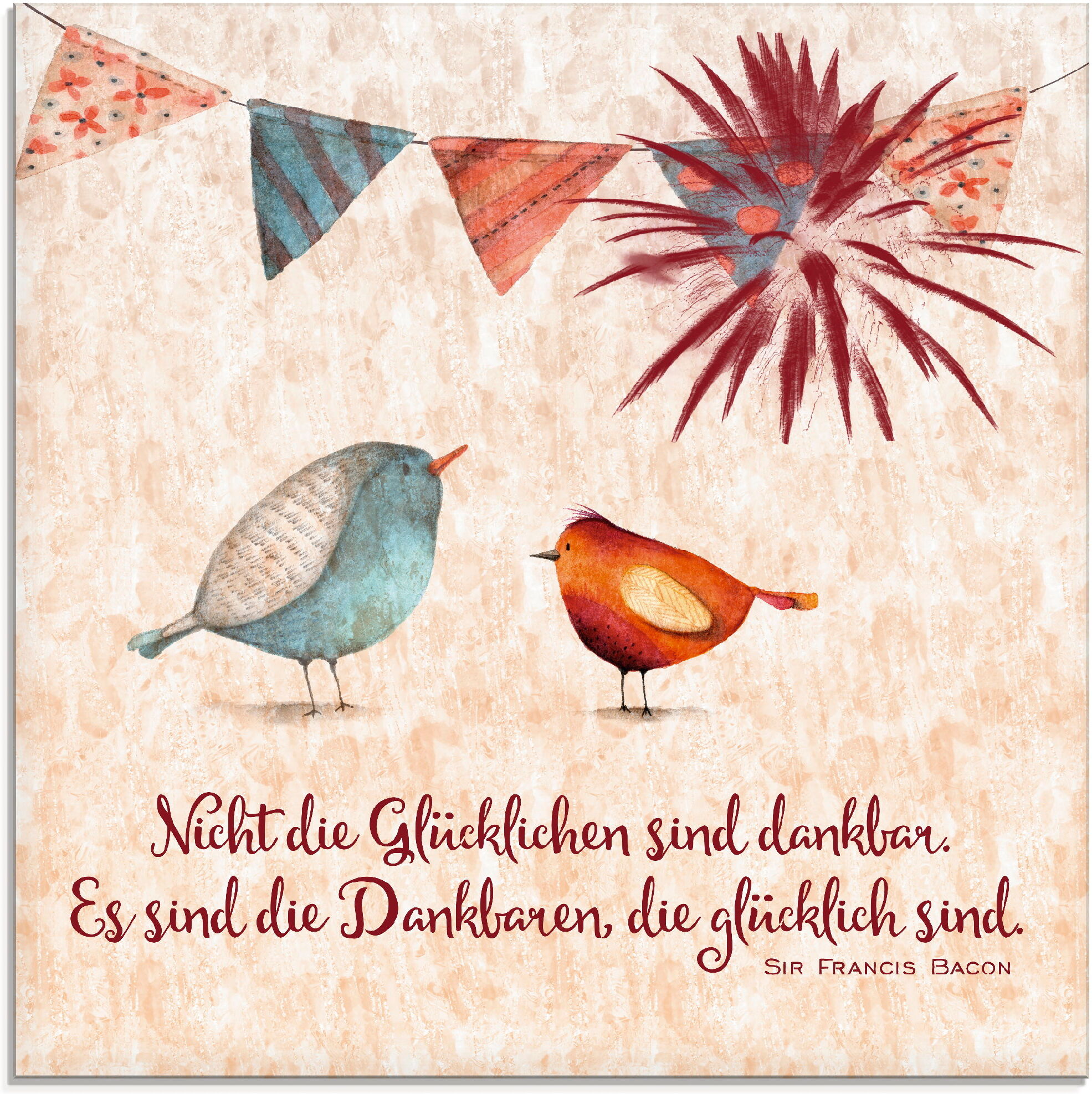 Glasbild ARTLAND "Lebensweisheit Glücklich", beige (farbe bild(er): naturfarben), B:50cm H:50cm, Bilder, Glasbild, in verschiedenen Grössen farbe bild(er): naturfarben B/H/T: 50cm x 50cm, Glasbild Tiere quadratisch, 1 Stk.
