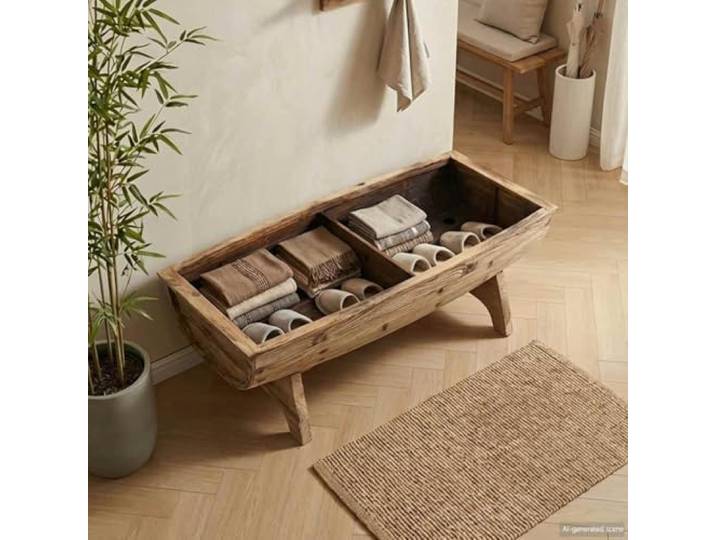 TEKGHUT Aufbewahrungsbank Massivholz und Stoff 103x51x44 cm Sitzbank Massives Tannenholz, Stoffpolsterung, Innenraum für Stauraum, robuste Holzkonstruktion, vielseitig nutzbar