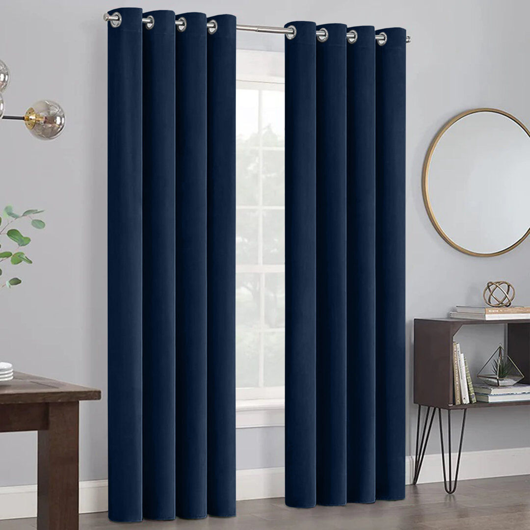 Fairmont Park Myron Heavy Crushed Velvet Eyelet Room Darkening Thermal Drape Curtains Navy Blue 228cm Width x 228cm Drop