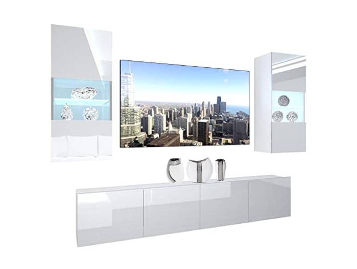BELINI Wohnwand Schrankwand NEX 7 mit LED-Beleuchtung, Weiß Vollausstattung Wohnzimmer-Set Moderne Schrankwand Anbauwand TV-Schrank
