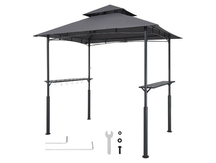 Pavillon de barbecue VEVOR\, 2430x1500x500 mm\, abri pour barbecue extérieur\, abri BBQ-Gazebo à 2 niveaux\, pavillon de jardin à double toit avec pieds de support renforcés\, pour terrasse\, arrière-cour & jardin