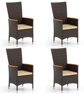 Costway Patio Rattan Chairs Set of 4 Outdoor Wicker Dining Chairs with High Backrest-Beige