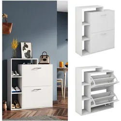 Oskar-Store Schuhschrank Tobias Weiß, 80 x 90 cm, 2-fach Schuhkipper mit Regal