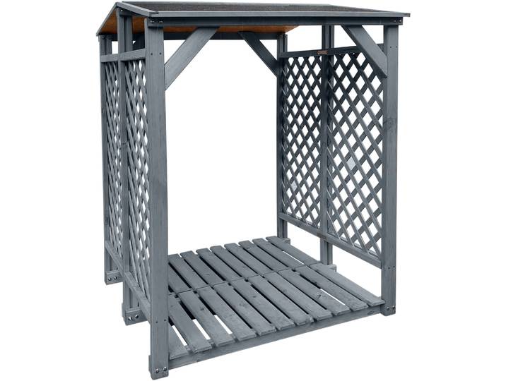 Kaminholzregal PROMADINO, grau, B:120cm H:148cm T:118cm, Holzwerkstoff, Metall, Kaminholzlager, Kaminholzregal, besonders robust, bietet genügend Stauraum für 3 Reihen Holzscheite
