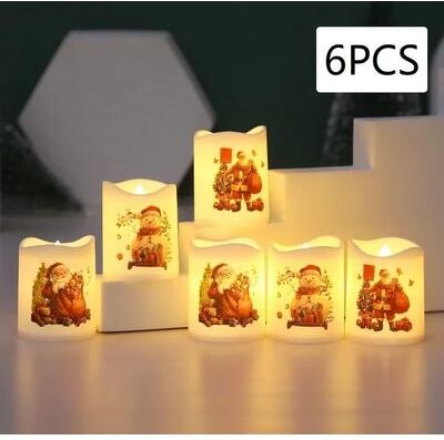 Uplifted Goods Christmas LED Flameless Candle Set With Santa Projection 6pcs Set