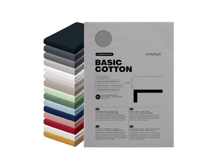 schlafgut Basic Cotton Spannbettlaken 180x200 cm 100% Baumwolle, Grey Mid
