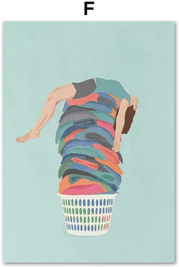 Inspire Curations Nordic Laundry Girl Canvas Wall Art Minimalist Bathroom & Living Room Poster Decor f 40x60cm No Frame