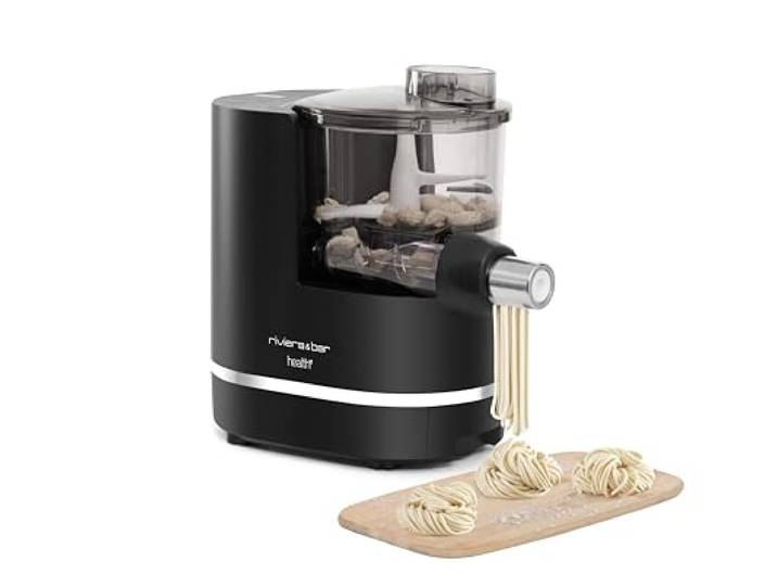 riviera&bar Nudelmaschine - Integrierte Waage, 220W, 2 Programme Automatik/Halbautomatik - 8 Nudelsorten, Glutenfreies Programm - Fortschrittliche Sicherheit, Leichte Reinigung - Schwarz