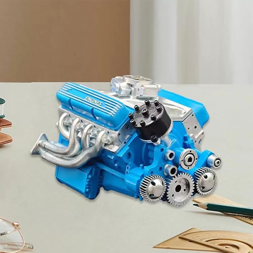 INF V8 Motor Modell Bausatz – Harz Handwerk Ornament für Zuhause, Büro, Arbeitszimmer Blau