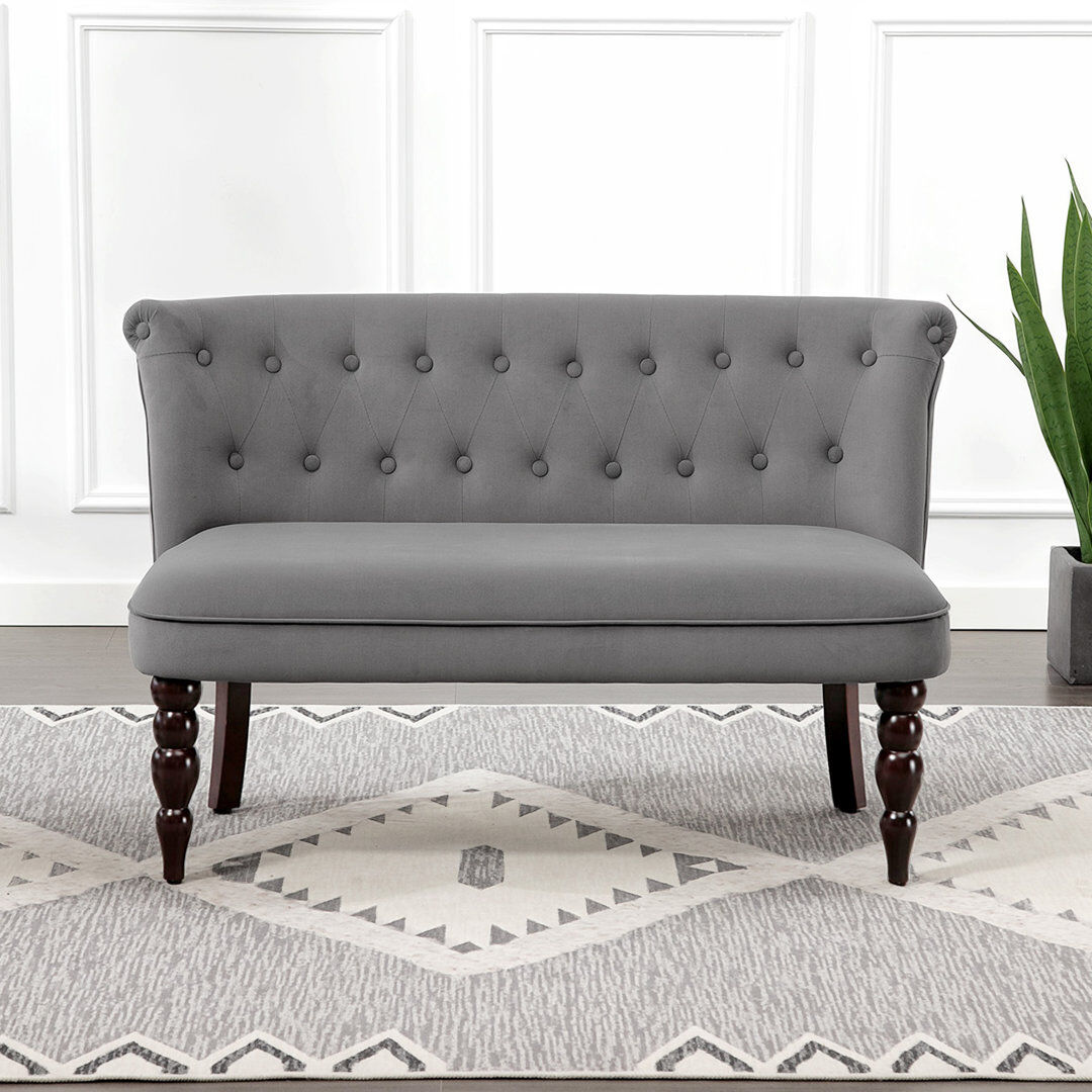 Marlow Home Co. Aava Velvet Feel Two Seat Lounger with Wood Frame Dark Gray 78cm H X 120cm W X 67cm D