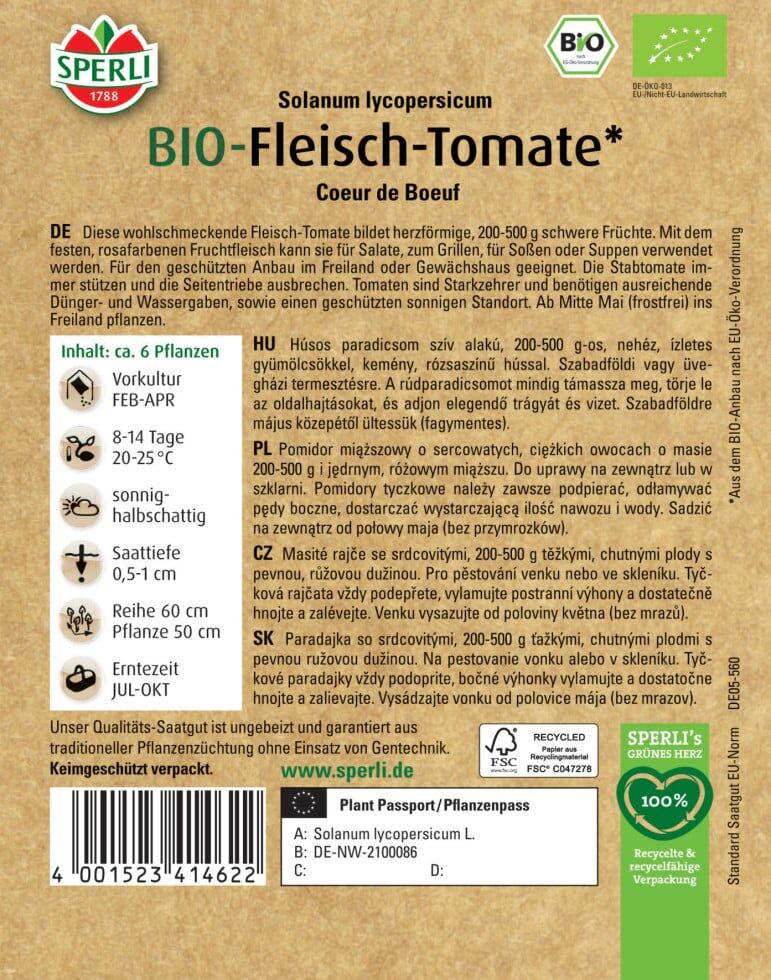 Sperli BIO Fleisch-Tomate Coeur de Boeuf