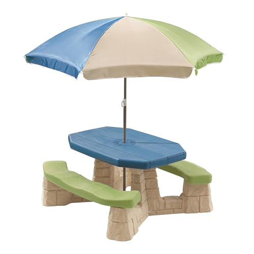 Step2 Naturally Playful Aqua Picknicktafel voor 6 kinderen met parasol