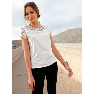 Spitzenshirt LADY "Shirt", Damen, Gr. 38, weiß (wollweiß), 50% Baumwolle, 50% Modal, Spitze:100% Polyester, unifarben, Rundhals, Shirts