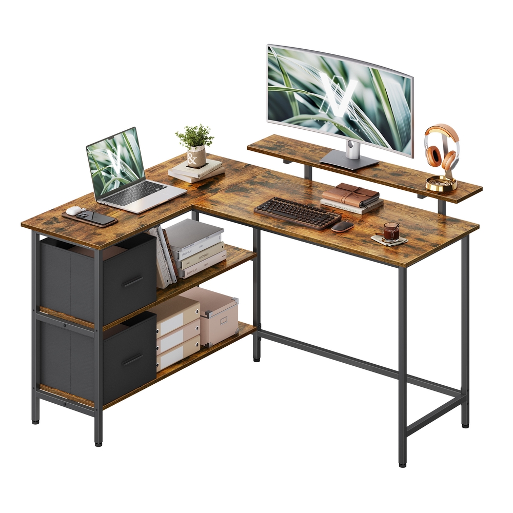 VASAGLE L-förmiger Schreibtisch mit 2 Schubladen 135 x 105 cm LWD098B01