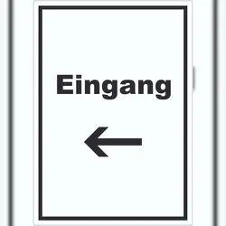 HB-Druck Eingang Aufkleber mit Text und Richtungspfeil links Zugang Eintritt hochkant A1 (594x841mm)
