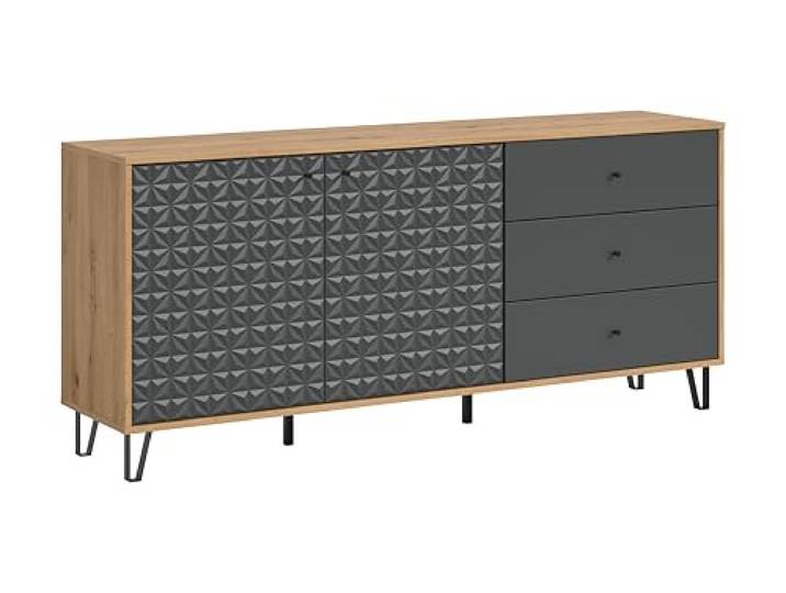 xonox.home – Sideboard Prisma 169x76x40 cm in Artisan Oak Nachbildung und Anthrazit matt – Moderne Aufbewahrungskommode für Wohn- und Schlafzimmer mit praktischem Stauraum – funktional & pflegeleicht