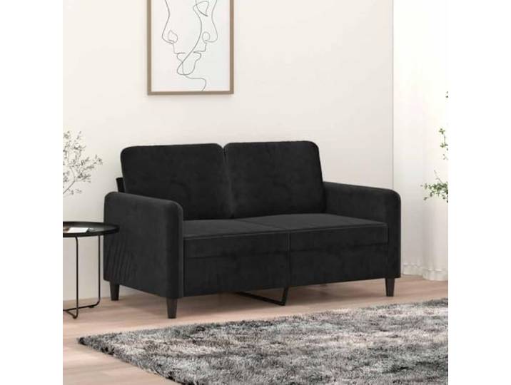 HEFZGDB 2-Sitzer Sofa Schwarz 120 cm Samt Stoff Polstermöbel mit Metallgestell für Wohnzimmer, Weiche Sitzflächen und Stabile Konstruktion, Modernes Design Sofa Samtbezug, Bequem