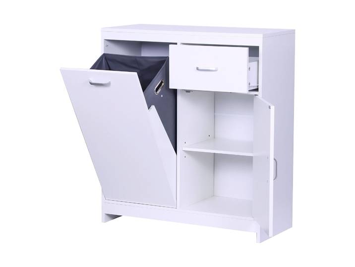 Wäscheschrank mit 48L Wäschesack Weiss-Grau