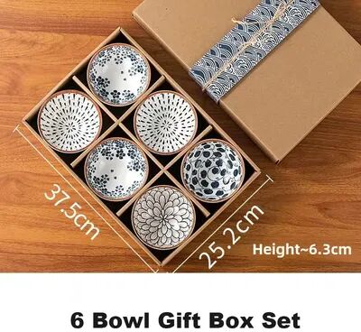 Rare Purchases Hand Painted Japanese Ceramic Bowl Set, Kitchen Noodle Tableware Set, Microwave Safe Gift Box Set For Dining 6 Bowls Gift Box