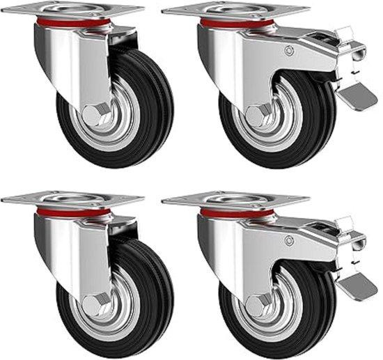 Famanu Zware transportrollen voor meubels - Rubberen trolleyrollen met 200 kg draagvermogen
