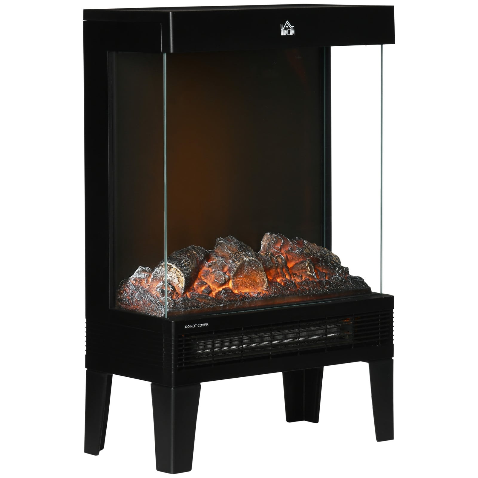 HOMCOM Elektrische haard met 3D-vlammeneffect en verwarming, 2000 W, Zwart