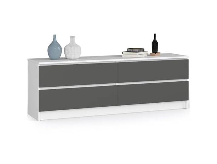 AKORD Kommode K 160 cm 4 Schubladen Stehmöbel für Wohnzimmer Schlafzimmer Büro Arbeitszimmer Edles Design 16mm Schichtstoffplatte Farbe Weiß/Graphitgrau