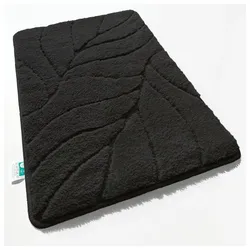 Floordirekt Badematte   Maris   Flauschiger Badvorleger mit Blattstruktur   Schwarz