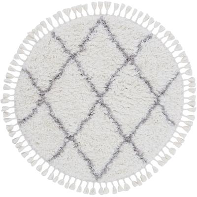 Hochflor-Teppich CARPETFINE "Eddy", weiß, H:30mm Ø:200cm, Polyester, Teppiche, Fransenteppich, Shaggy, auch als Läufer und in quadratisch, mit Fransen, Wohnzimmer