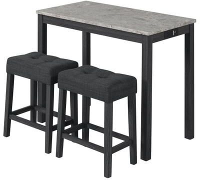 Costway 3-Piece Bar Table Set with Charging Station and Faux Marble Top-Gray
