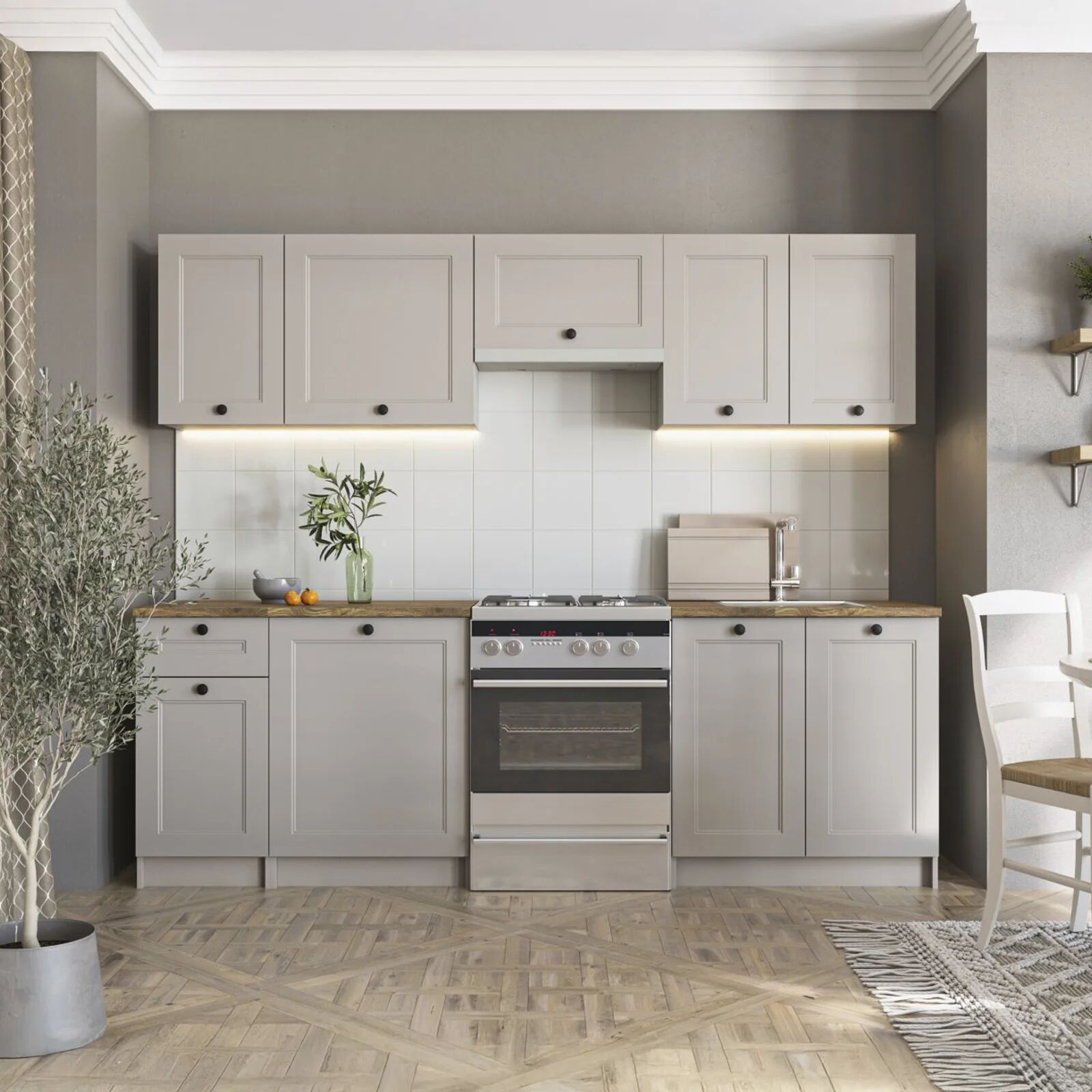 garneroarredamenti Cucina 240cm completa componibile moderna beige noce Coolly