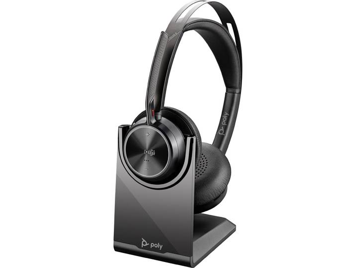 Poly Voyager Focus 2 Duo Casque sans fil Bluetooth + Dongle USB-C et adapteur USB-A avec socle de charge