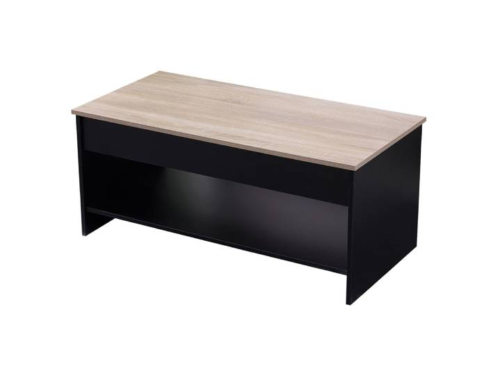 Table basse avec plateau relevable noire et bois