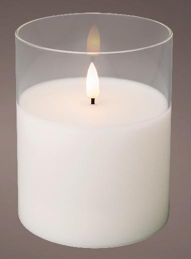 Kaemingk LED Kaars in wit glas, 125 cm