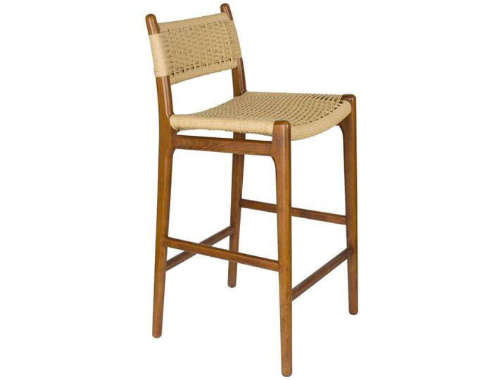 Barhocker Cecile Walnut: Retro-Design aus Holz & Seilgeflecht