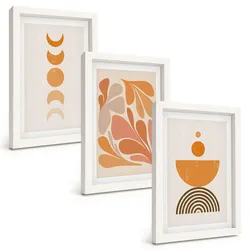BILDER SET 3er Set - 20x30 cm Weißer Rahmen - Abstrakte orange Formen