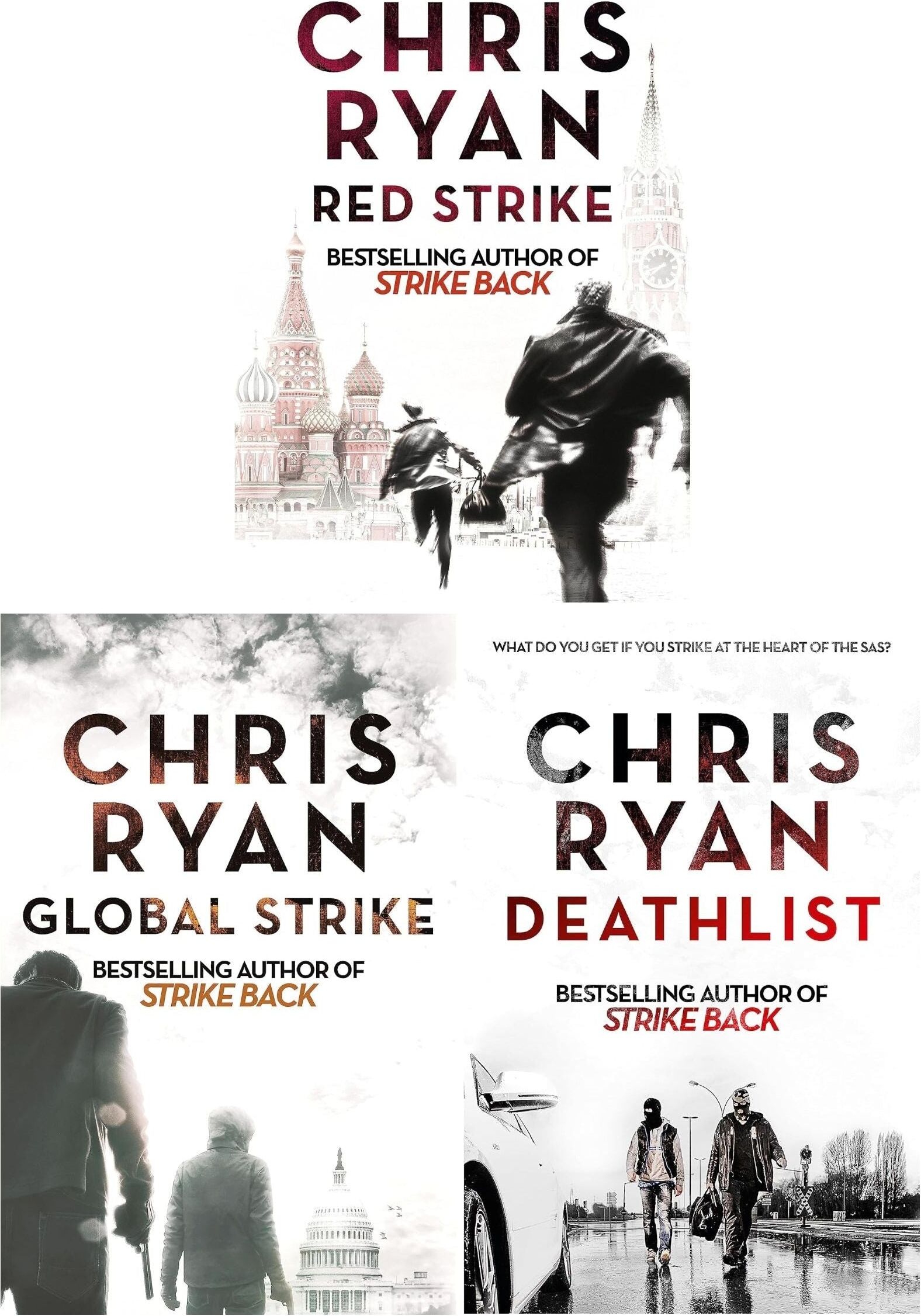 Coronet Chris Ryan Strike Back Thriller 3 Books Collection Set - Deathlist, Global Strike, Red Strike