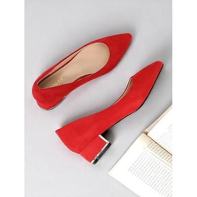 Damenpumps aus grauem Wildlederimitat mit Blockabsatz und spitzer Zehenpartie, niedrige Absätze für die Büroarbeit, Konferenzen und Geschäftsreisen