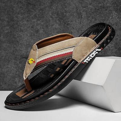 Herren Hausschuhe Flip-Flops Spaltleder Atmungsaktiv Komfortabel Rutschfest Halbschuhe Schwarz Khaki Beige